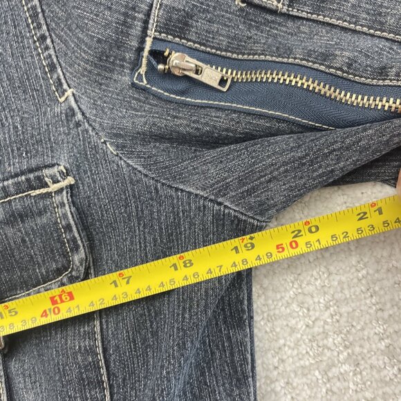 Y2K 725 Originals Dark Blue Denim Moto Cafe Racer Jacket Military Wom Sz S 2000s - Picture 7 of 13